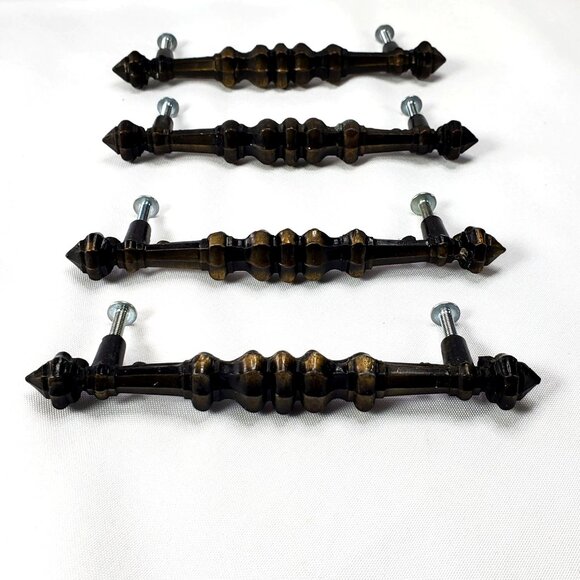 Vintage Antique-Style Amerock Bronze Cabinet Drawer Pull Handles Set Of 4 - Picture 3 of 11